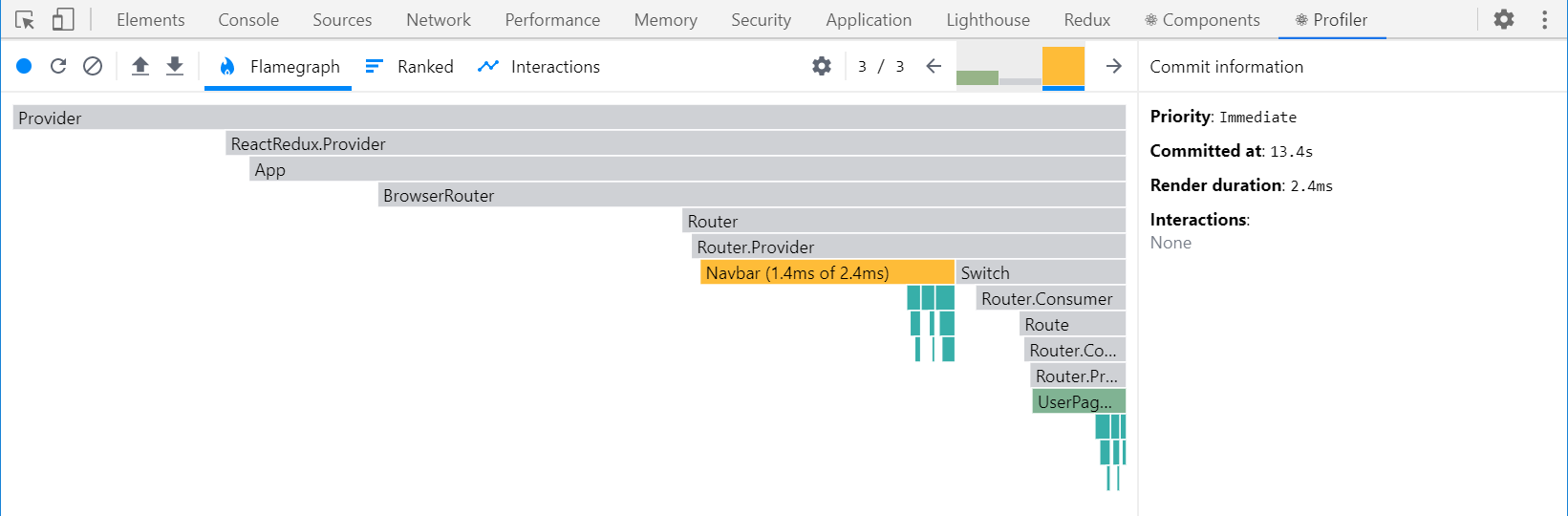 React DevTools Profiler render capture - &lt;UserPage&gt;